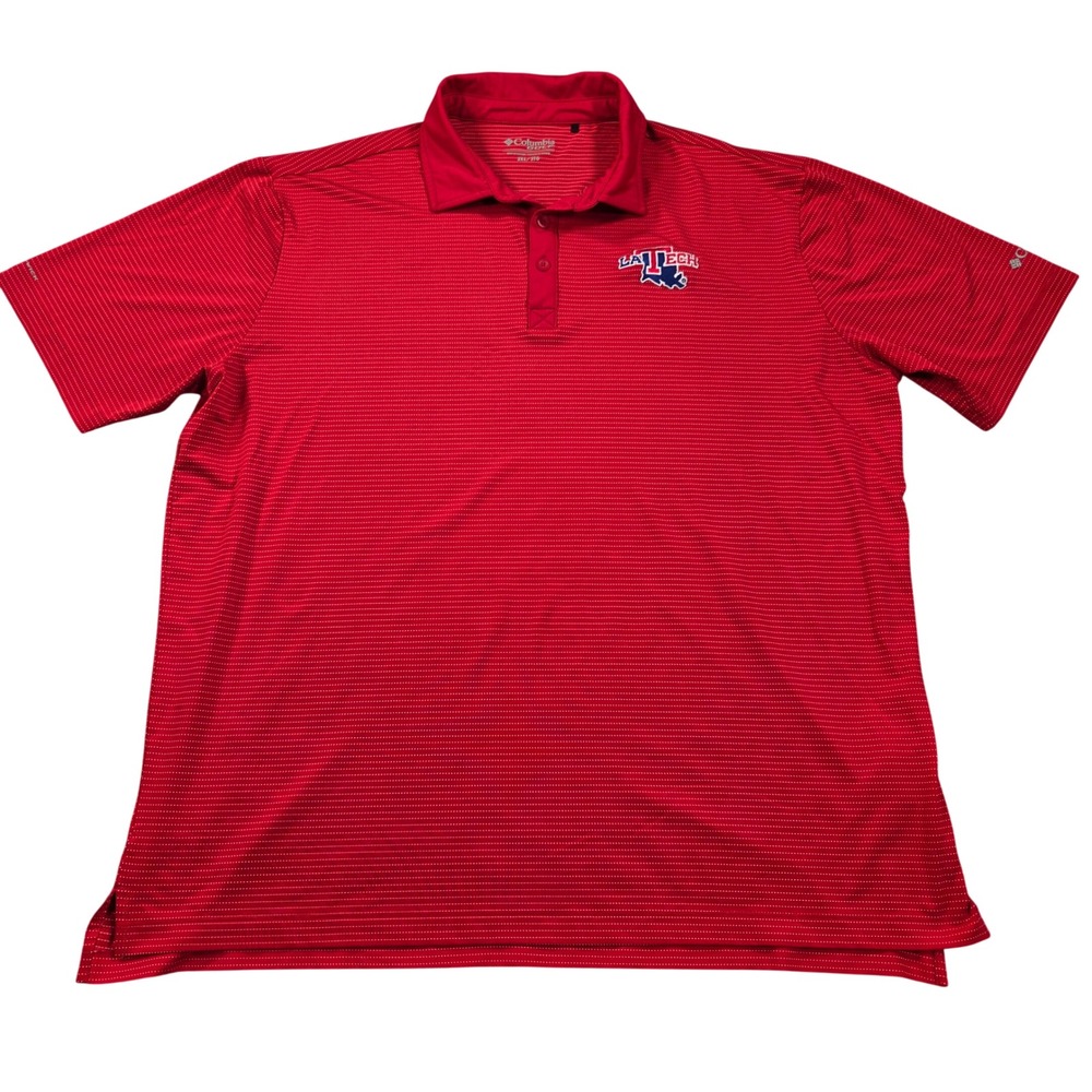 Louisiana Tech Bulldogs Polo Shirt Mens 2XL Red Striped Golf Columbia Omni-Wick